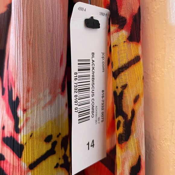 BLACK HIBISCUS CREPE FULLY LINED HIGH LOW SKIRT BY WORTHINGTON SIZE 14 - Picture 3 of 7